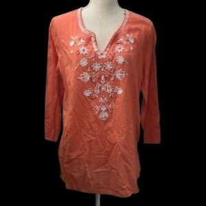 Sweet Magnolia Embroidered Orange Women's Top